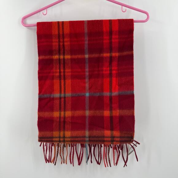 Nordstrom Scarf 100% Cashmere NWT Fringe Plaid Luxury Red Orange Winter Cozy - Picture 8 of 14